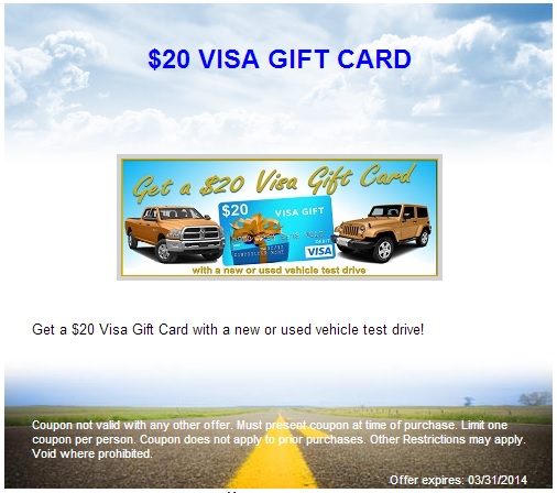 Lynch Chrysler Jeep Dodge Visa Gift Card Coupon