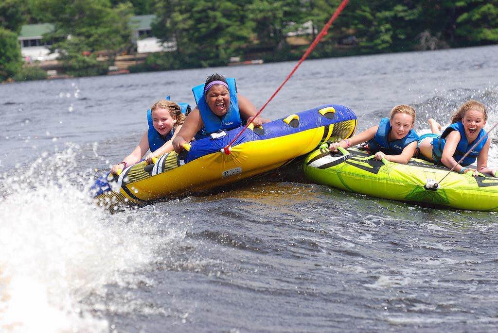 Darci Sullivan (far right) enjoys a wet and wild ride at Angel Adventures