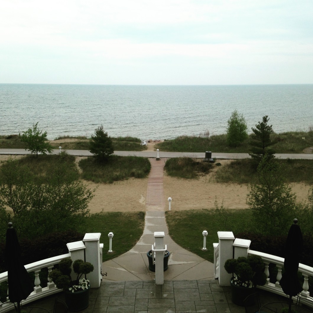 View of Lake Michigan from the patio at Blue Harbor Resort & Spa Sheboygan Wisconsin