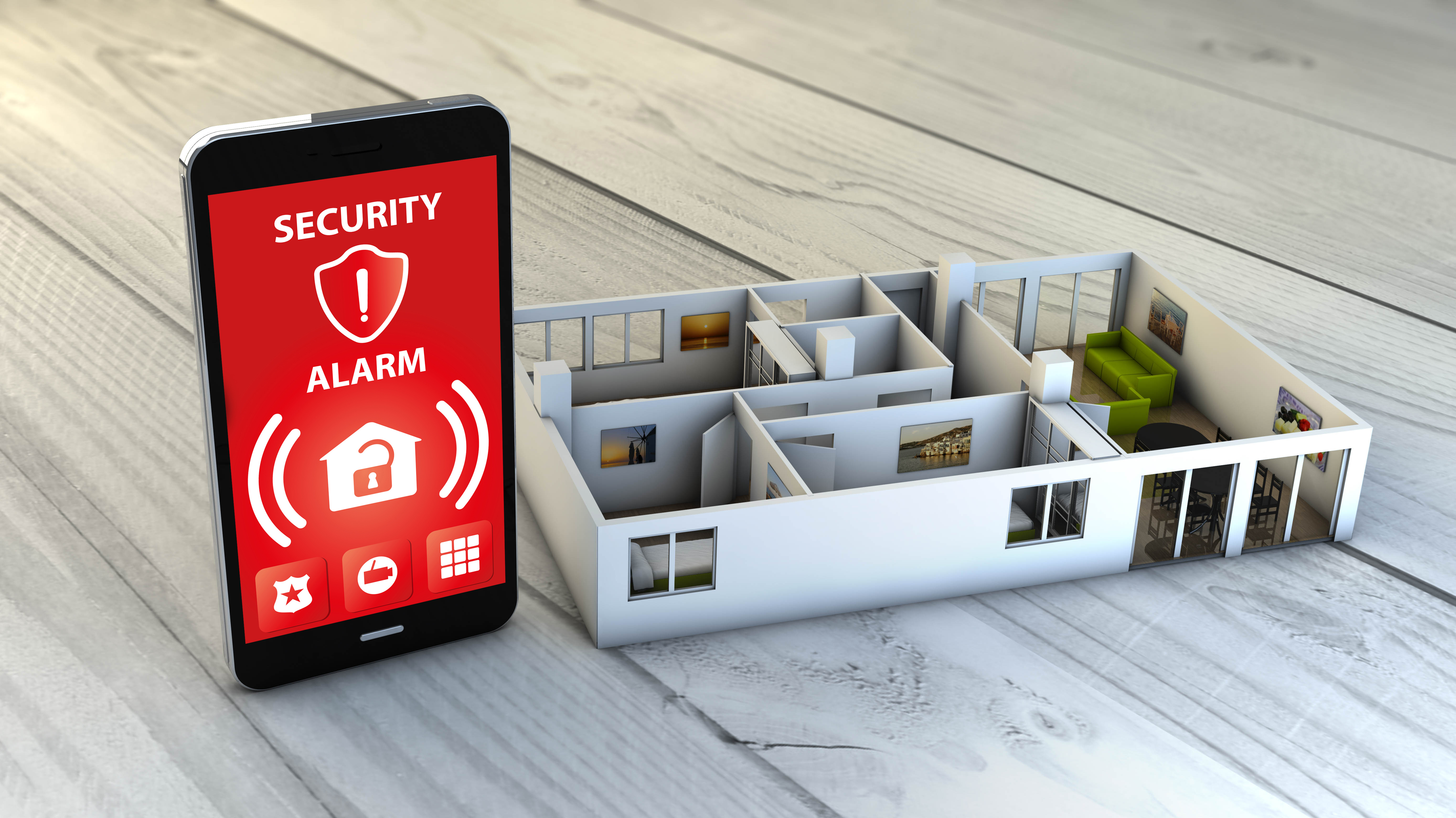 security alarm smartphone with flat mock-up